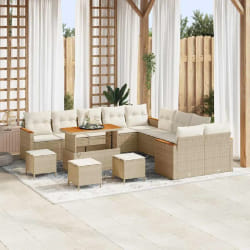 vidaXL Ensemble de canapé de jardin 14 pcs Beige Poly rotin