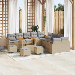 vidaXL Ensemble de canapé de jardin 14 pcs Beige Poly rotin