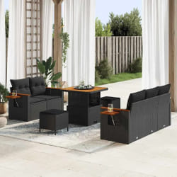 vidaXL Ensemble de canapé de jardin 8 pcs Noir 80 x 80 x 71 cm