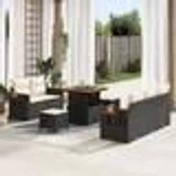Set de Canapé de Jardin 8 Pièces avec Coussins Rattan Poly Noir Acacia