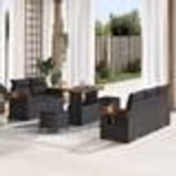 Canapé de Jardin 8 Pièces avec Coussins en Rattan Poly Noir