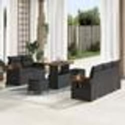 Canapé de Jardin 8 Pièces avec Coussins en Rattan Poly Noir