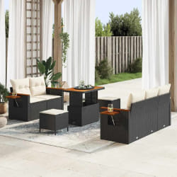 vidaXL Ensemble de canapé de jardin avec coussin 8 pcs Noir et crème