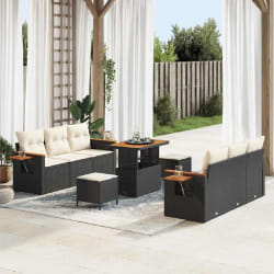 vidaXL Ensemble de canapé de jardin avec coussin 9 pcs Noir et crème