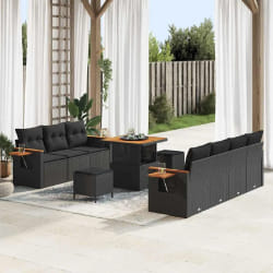 vidaXL Ensemble de canapé de jardin 10 pcs Noir 80 x 80 x 71 cm