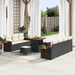 vidaXL Ensemble de canapé de jardin avec coussin 10 pcs Noir et crème