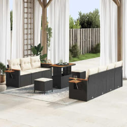 vidaXL Ensemble de canapé de jardin avec coussin 10 pcs Noir et crème