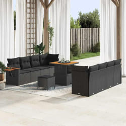 vidaXL Ensemble de canapé de jardin 11 pcs Noir 80 x 80 x 71 cm