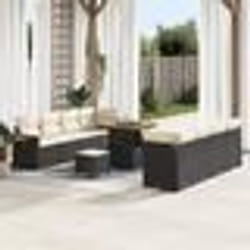 Ensemble Canapé de Jardin 11 Pièces avec Coussins Noir Poly Rattan Acacia