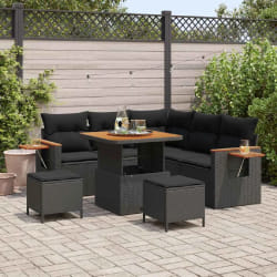 Ensemble de canapé de jardin 8 pièces avec coussins noir en poly rotin