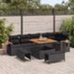 Canapés de Jardin 9 Pièces avec Coussins Poly Rotin Noir Acacia