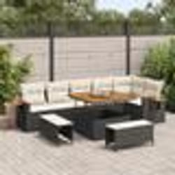 Canapé de jardin 9 pièces avec coussins Noir Poly Rotin