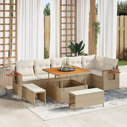 Ensemble de Canapé de Jardin 9 Pièces avec Coussins Beige Rattan Acacia Ensemble de Salle à Manger de Jardin 3 Pièces 3363186