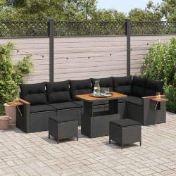 vidaXL Ensemble de canapé de jardin 9 pcs Noir 90 x 55 x 71 cm