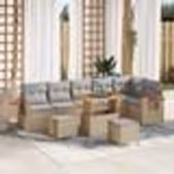 Set de canapé de jardin 9 pièces avec coussins beige rotin acacia