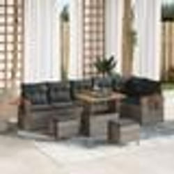 Ensemble de Canapés 9 Pièces avec Coussins Gris Poly Rattan Acacia