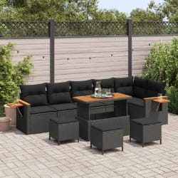 vidaXL Ensemble de canapé de jardin 10 pcs Noir 110 x 55 x 71 cm