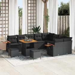 vidaXL Ensemble de canapé de jardin 12 pcs Noir 80 x 80 x 71 cm