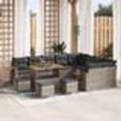 Ensemble Canapé Jardin 13 Pièces avec Coussins Gris Poly Rattan Acacia