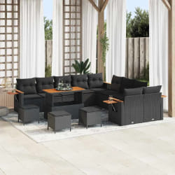vidaXL Ensemble de canapé de jardin 14 pcs Noir 110 x 55 x 71 cm