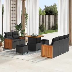 vidaXL Ensemble de canapé de jardin 8 pcs Noir 80 x 80 x 71 cm