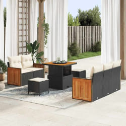 vidaXL Ensemble de canapé de jardin avec coussin 8 pcs Noir et crème