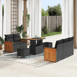 vidaXL Ensemble de canapé de jardin 8 pcs Noir 90 x 55 x 71 cm
