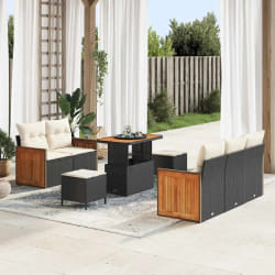 vidaXL Ensemble de canapé de jardin avec coussin 8 pcs Noir et crème