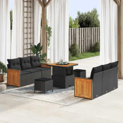 vidaXL Ensemble de canapé de jardin 9 pcs Noir 80 x 80 x 71 cm