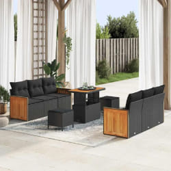 vidaXL Ensemble de canapé de jardin 9 pcs Noir 90 x 55 x 71 cm