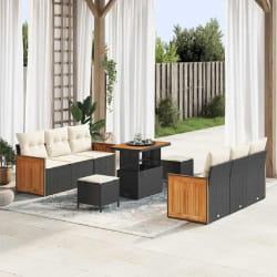 vidaXL Ensemble de canapé de jardin avec coussin 9 pcs Noir et crème