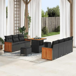 vidaXL Ensemble de canapé de jardin 10 pcs Noir 80 x 80 x 71 cm