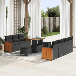 vidaXL Ensemble de canapé de jardin 10 pcs Noir 90 x 55 x 71 cm