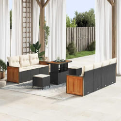 vidaXL Ensemble de canapé de jardin avec coussin 10 pcs Noir et crème