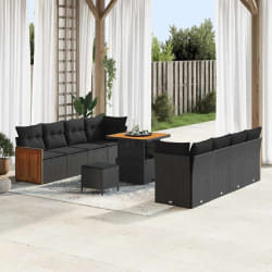 vidaXL Ensemble de canapé de jardin 11 pcs Noir 80 x 80 x 71 cm