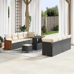 vidaXL Ensemble de canapé de jardin avec coussin 11 pcs Noir et crème