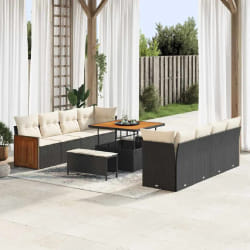 vidaXL Ensemble de canapé de jardin avec coussin 11 pcs Noir et crème