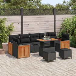 vidaXL Ensemble de canapé de jardin 10 pcs Noir 90 x 55 x 71 cm