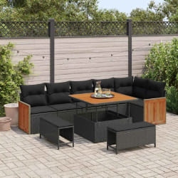 vidaXL Ensemble de canapé de jardin 9 pcs Noir 100 x 100 x 71 cm