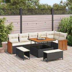 vidaXL Ensemble de canapé de jardin avec coussin 9 pcs Noir et crème