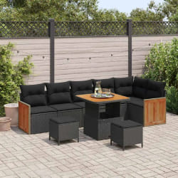 vidaXL Ensemble de canapé de jardin 9 pcs Noir 80 x 80 x 71 cm