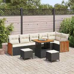 vidaXL Ensemble de canapé de jardin avec coussin 9 pcs Noir et crème