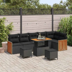 vidaXL Ensemble de canapé de jardin 9 pcs Noir 90 x 55 x 71 cm