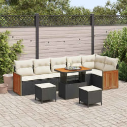 vidaXL Ensemble de canapé de jardin avec coussin 9 pcs Noir et crème