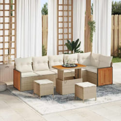 vidaXL Ensemble de canapé de jardin avec coussin 9 pcs beige et crème