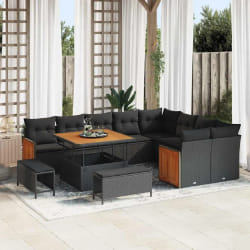 vidaXL Ensemble de canapé de jardin 12 pcs Noir 100 x 100 x 71 cm