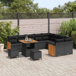 vidaXL Ensemble de canapé de jardin 12 pcs Noir 80 x 80 x 71 cm
