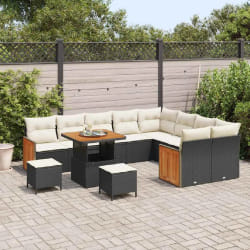 vidaXL Ensemble de canapé de jardin avec coussin 12 pcs Noir et crème