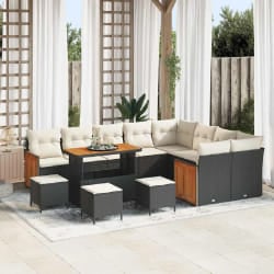 vidaXL Ensemble de canapé de jardin avec coussin 13 pcs Noir et crème