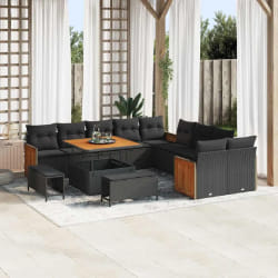 vidaXL Ensemble de canapé de jardin 13 pcs Noir 100 x 100 x 71 cm